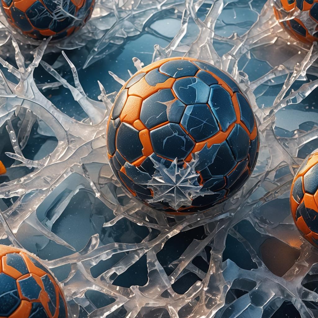 Frozen Soccer Ball Close-Up in Matte Painting Style