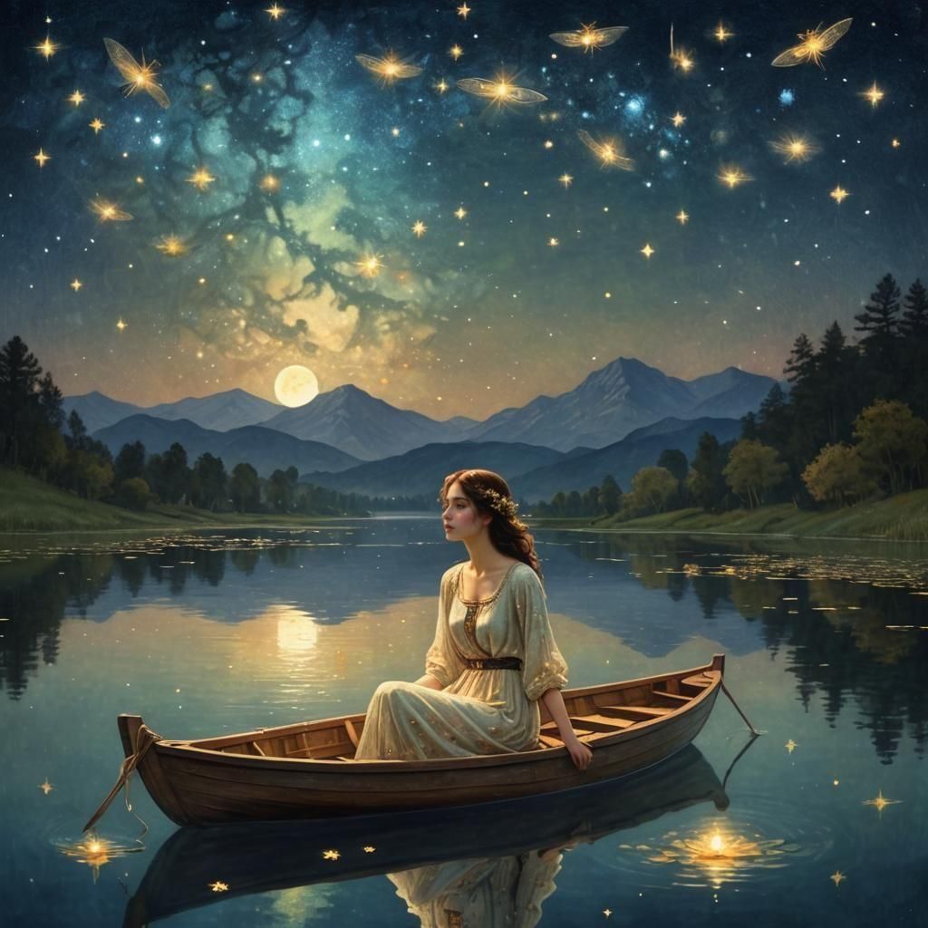 Woman in Boat: Art Nouveau Style