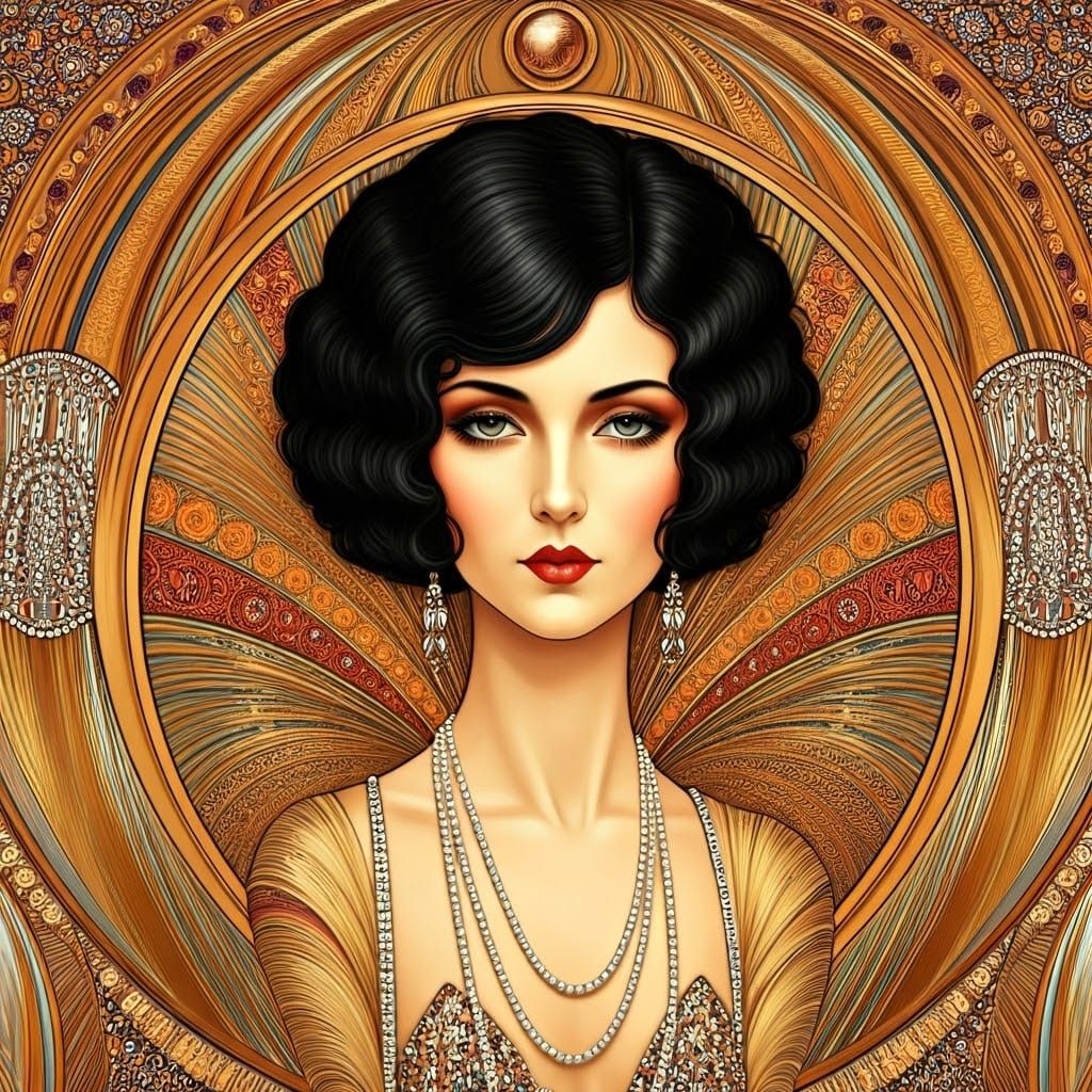 Glamorous Art Deco Flapper Portrait with Geometric Patterns ...