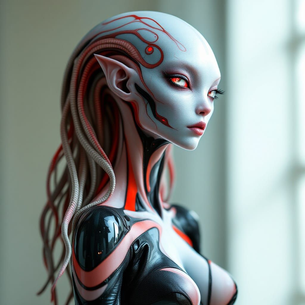 Elegant Alien Woman with Colorful Patterns