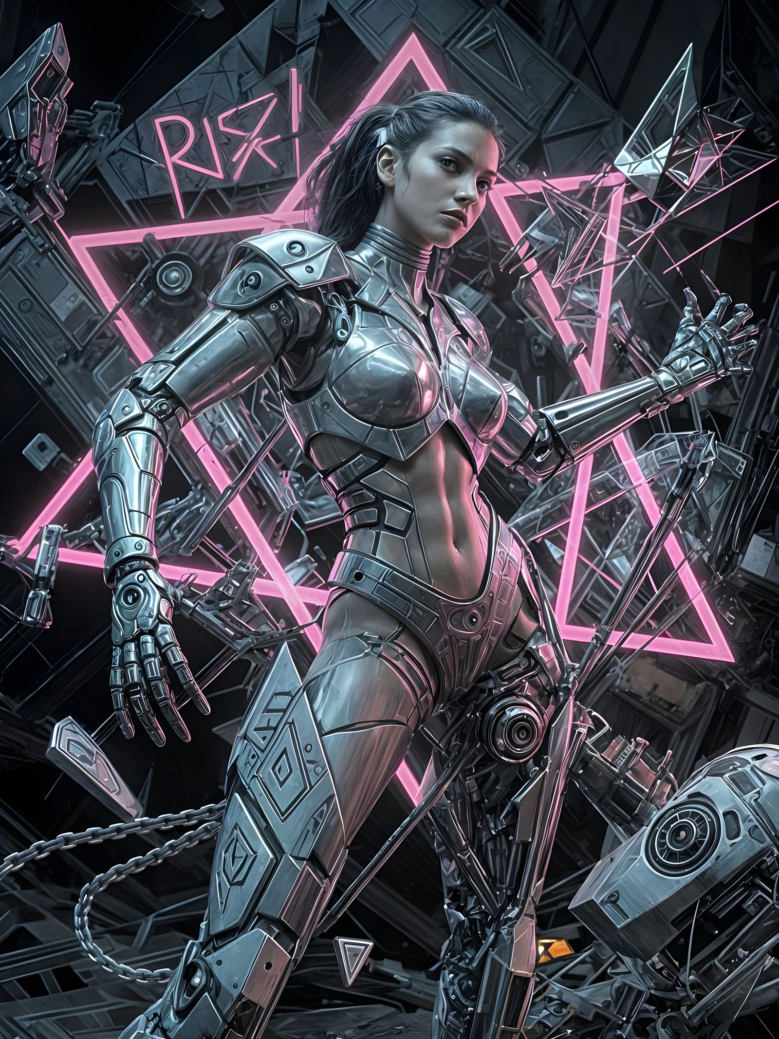 Futuristic Warrior Portrait in Cubist & Neofuturist Style