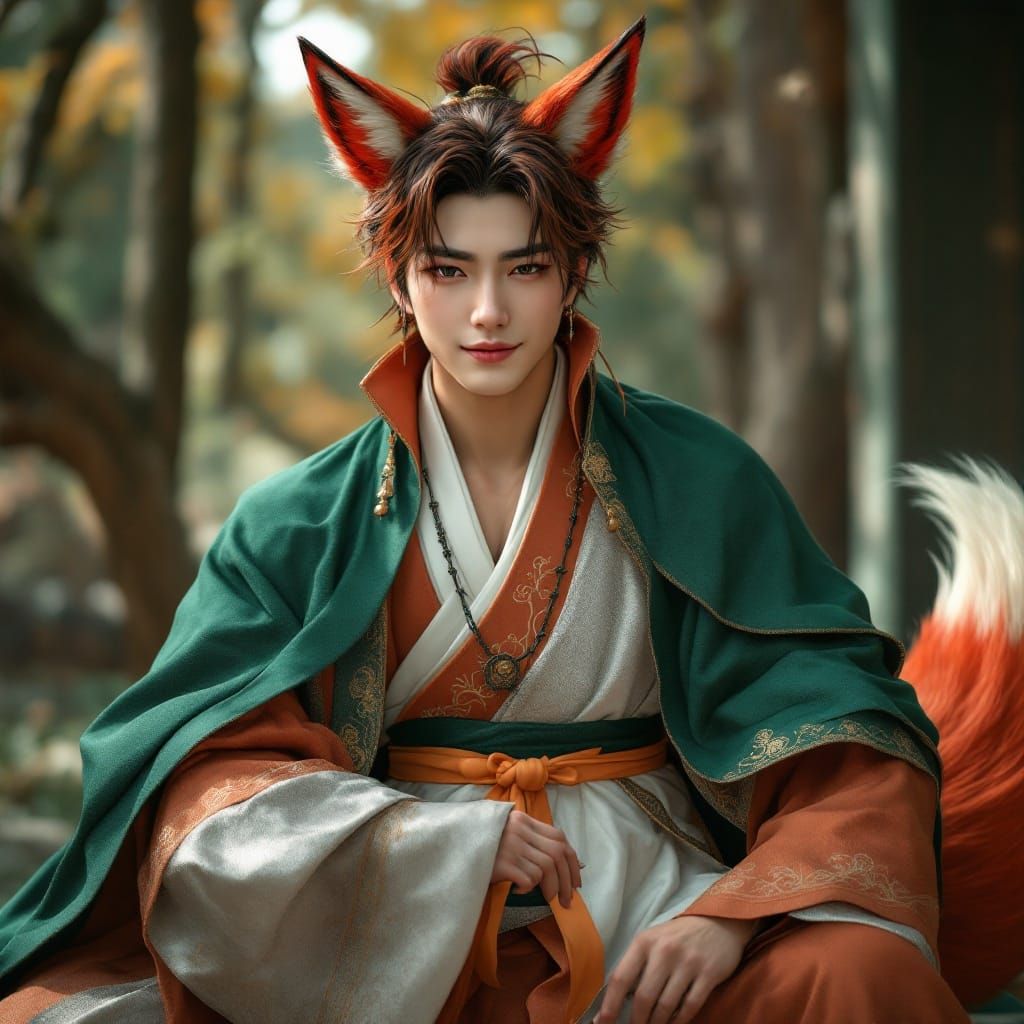 Rogue Kitsune Prince with Mischievous Smile