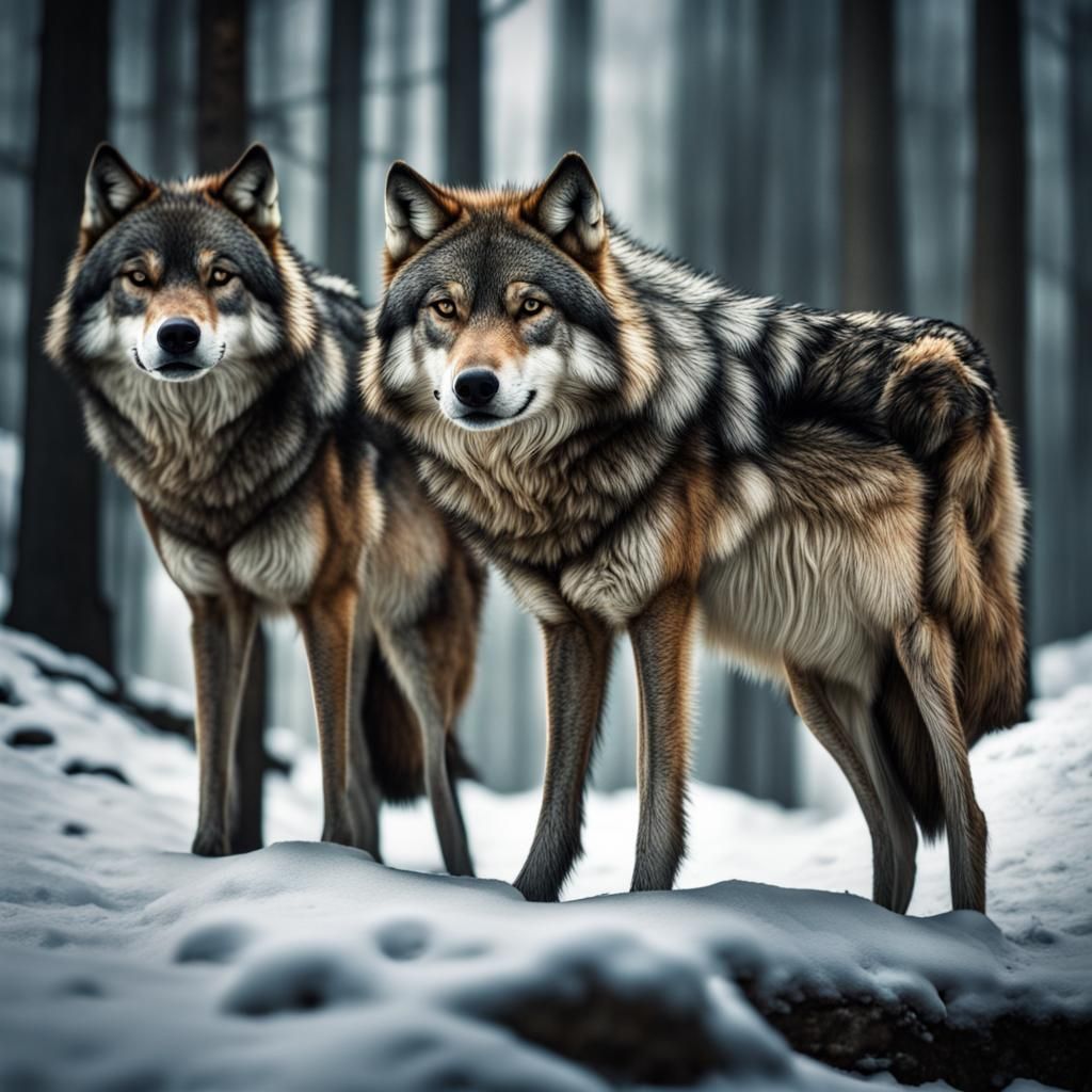 Hyperrealistic Wolves in Cinematic Composition
