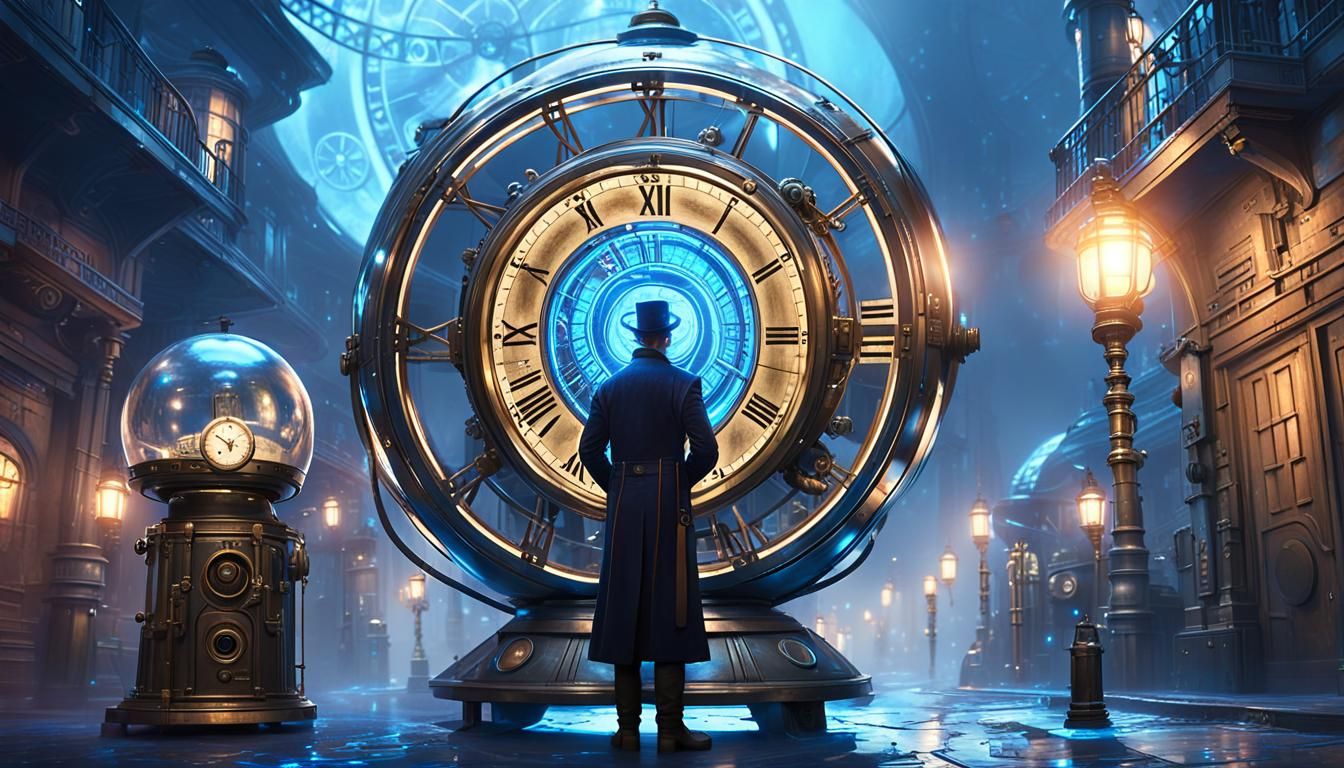 Time Machine Tour Guide in Foggy Alleyway