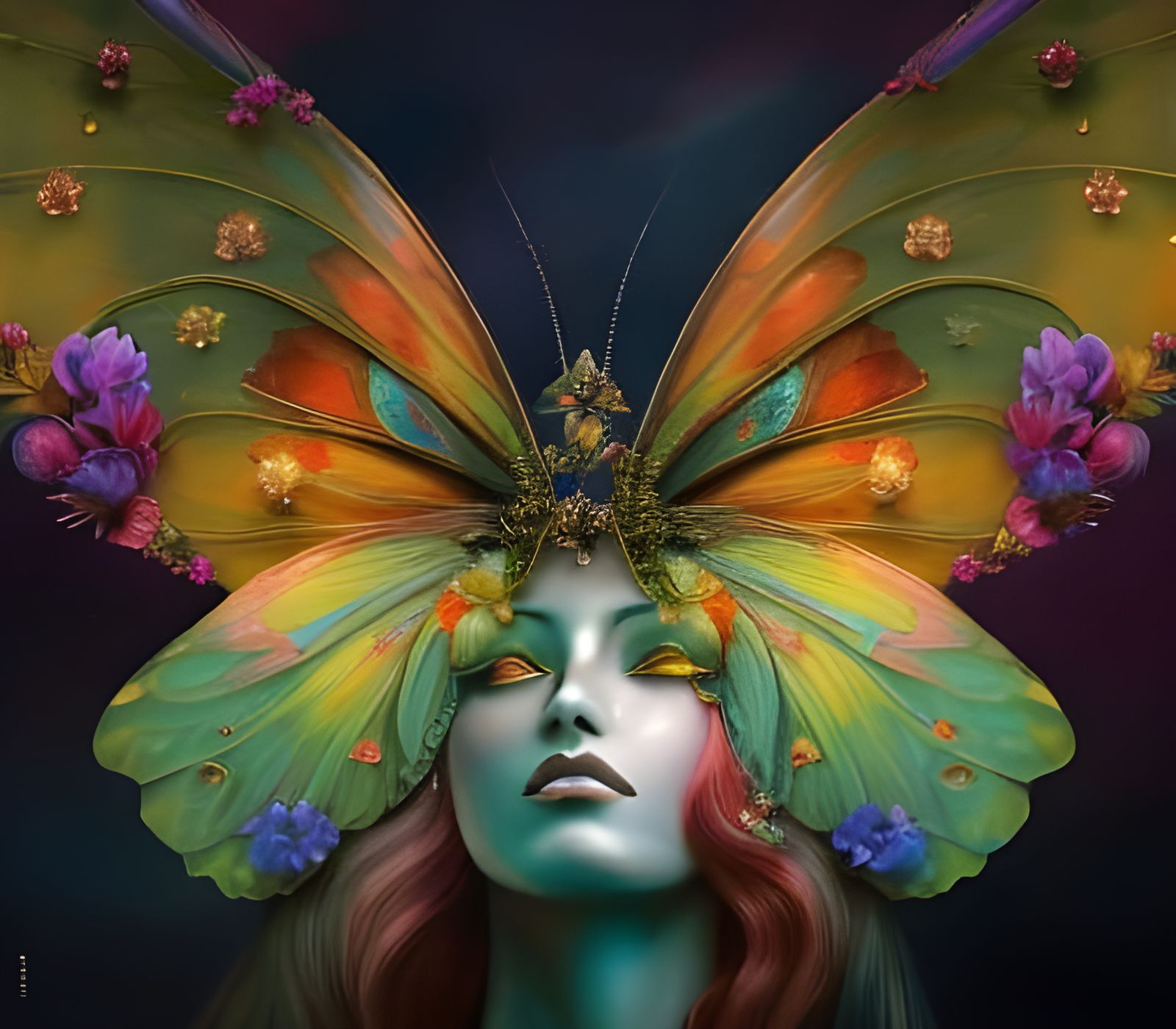 Butterfly Fairy Portrait in Flower Garden