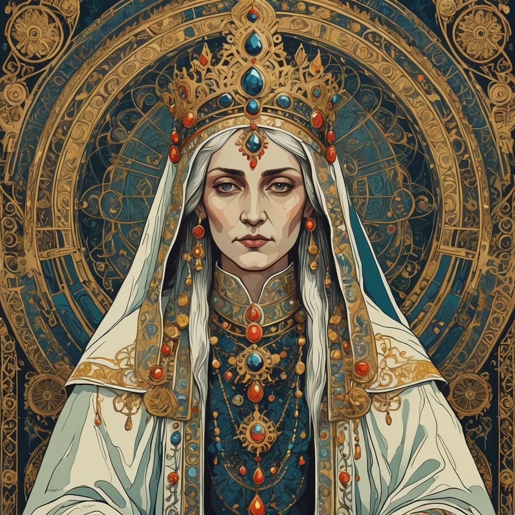 The High Priestess in Vintage Russian Illustration