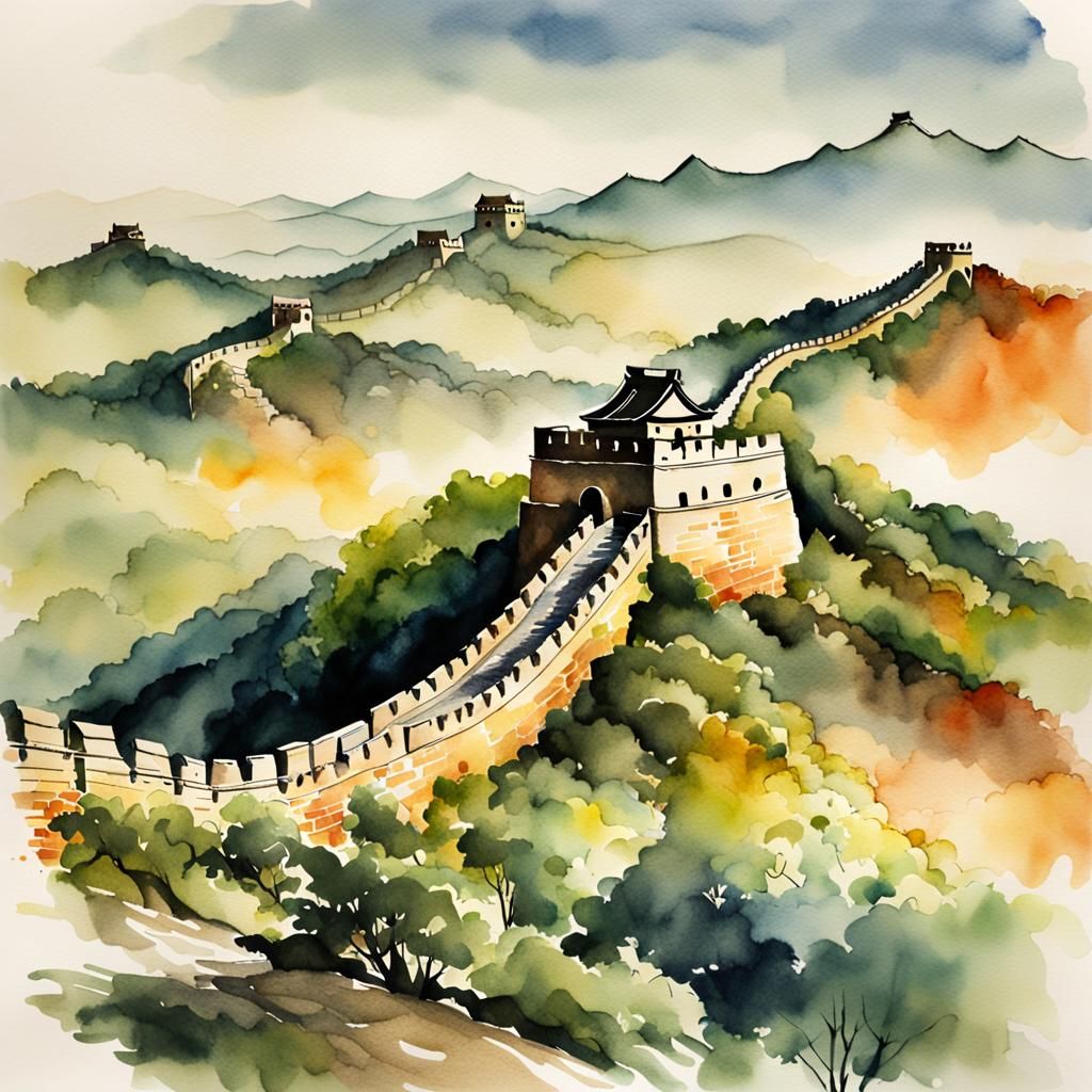 Watercolor Great Wall of China Art
