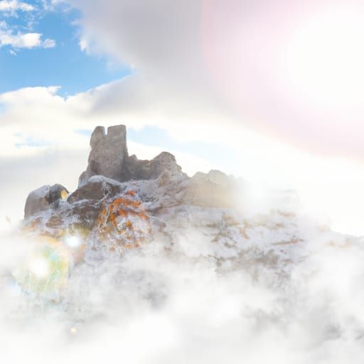 Snowy Mountain Castle Ruin in Divine Light