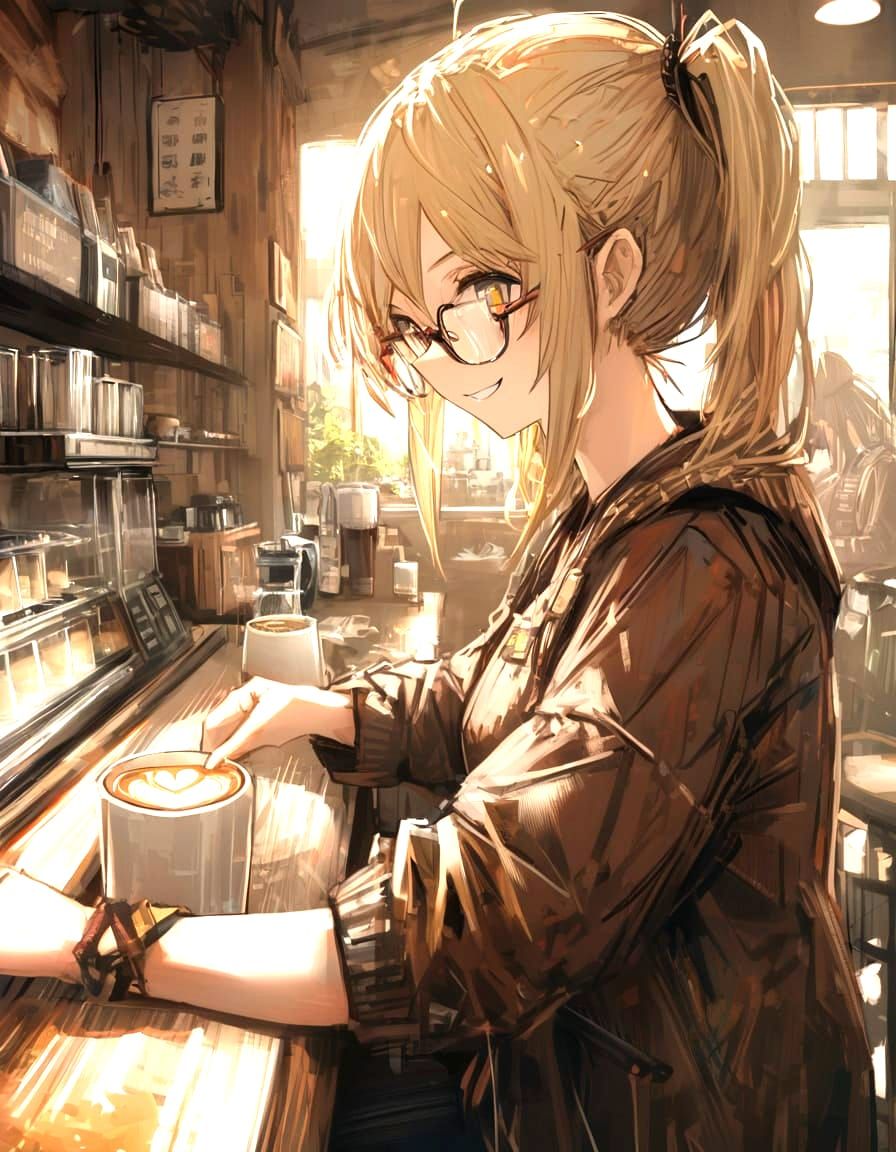 Barista Girl Creates Artful Latte in Cozy Coffee Shop