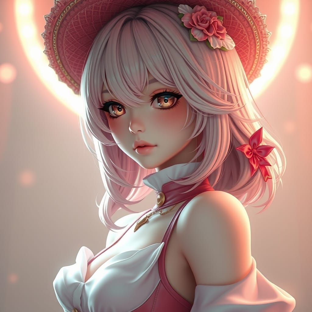 Lovely Anime Girl in a Vibrant Pink Dress