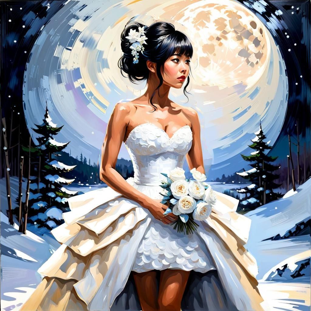 Japanese Lady in Oil, Moonlit Expressionist Portrait