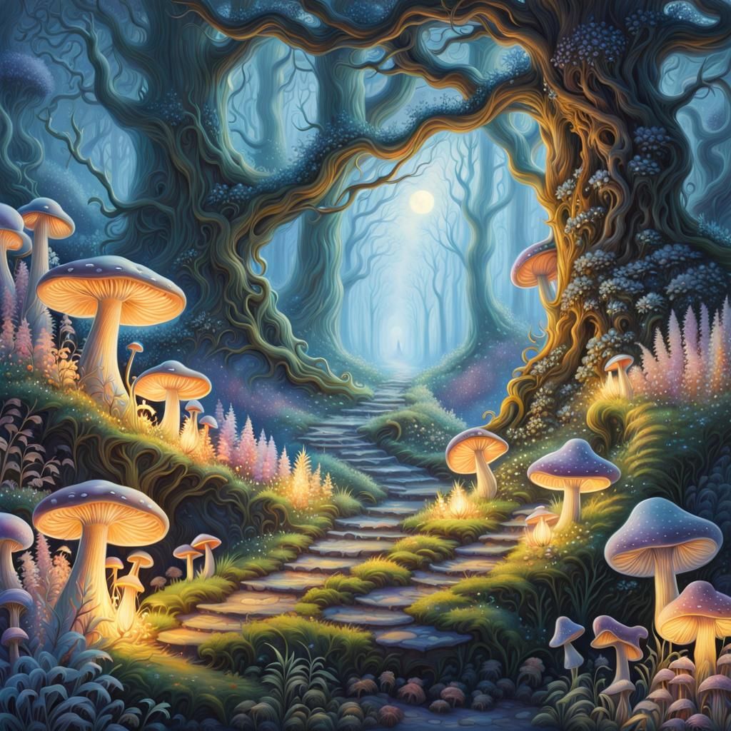 Fairytale Woodland Road in Pastel Illustration