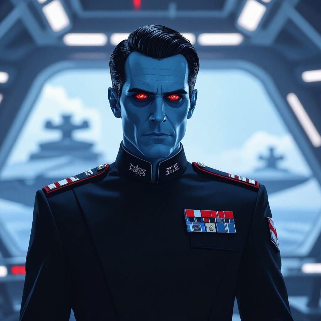 Grand Admiral Thrawn in Imperial Uniform, Blue Skin, Red Eye...