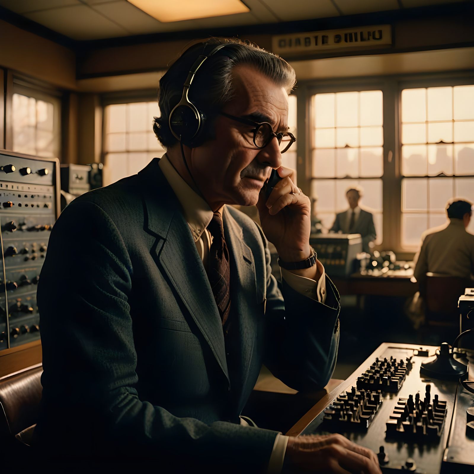 Vintage Telephone Operator in Cinematic Film Still