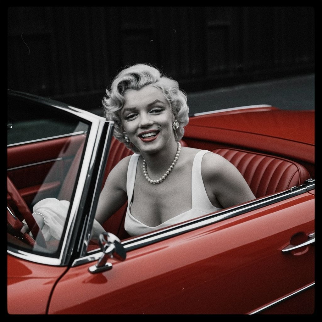 Marilyn Monroe in Red Convertible, Film Noir Style