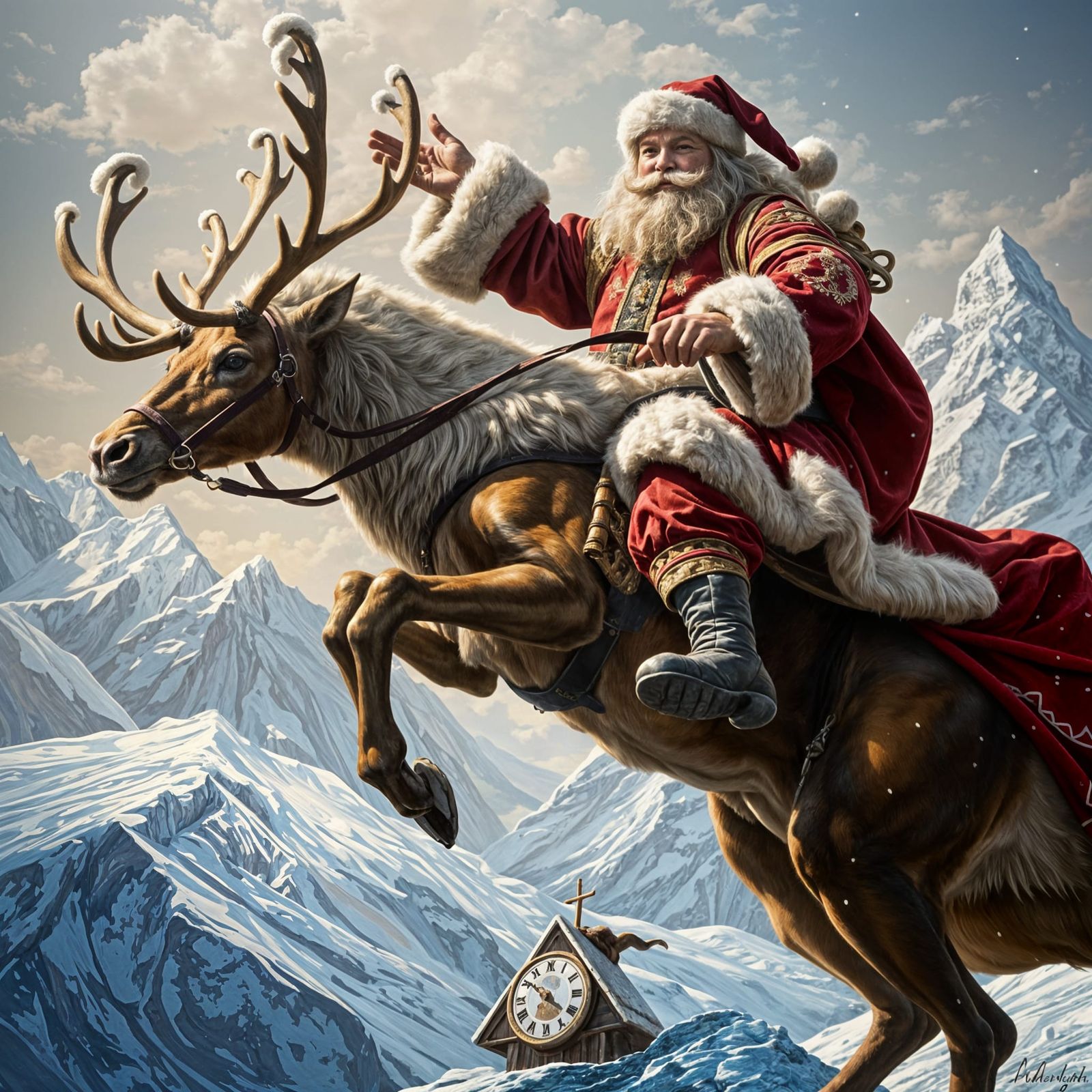 Renaissance Santa Reindeer Oil Painting