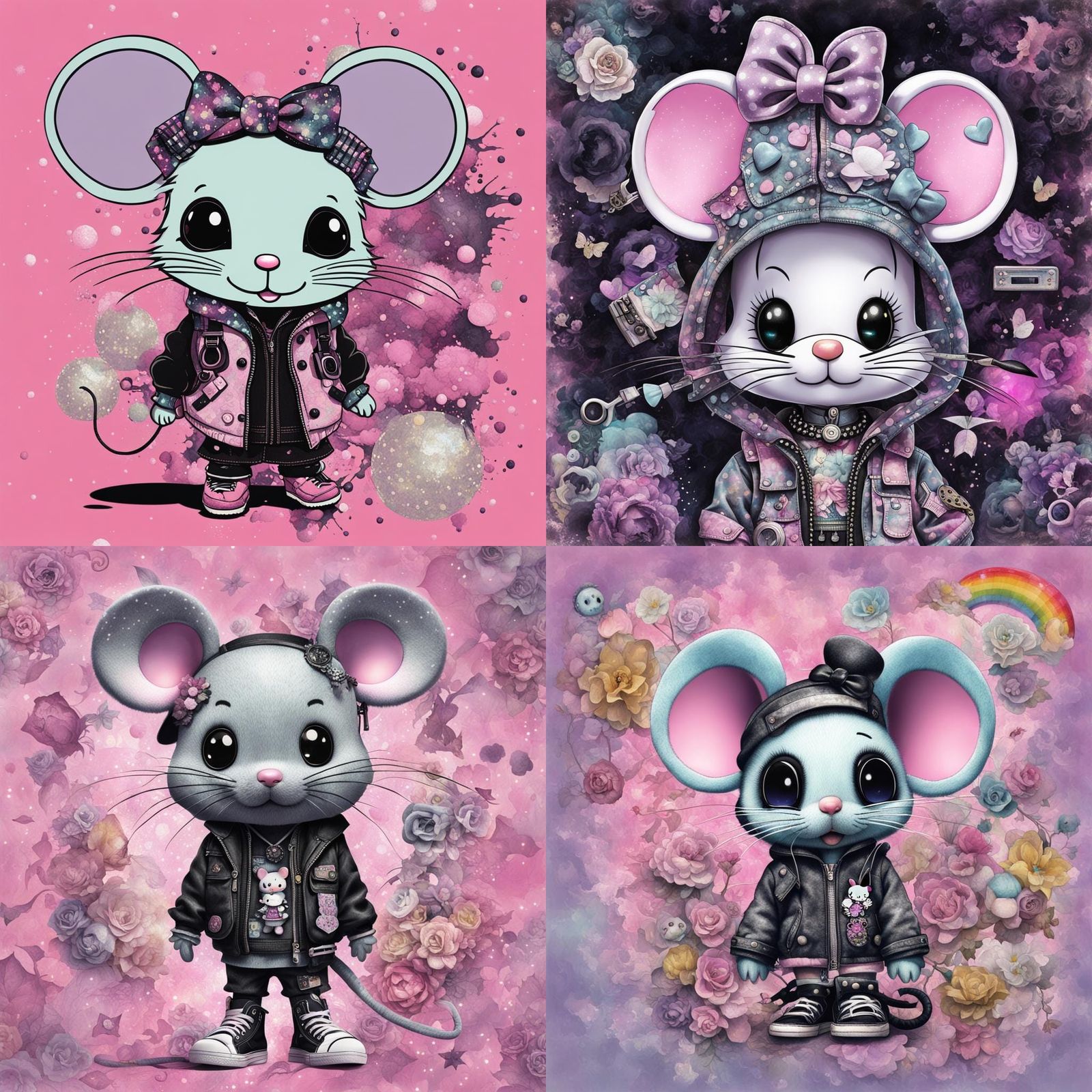 Sanrio Mouse in Pastel Goth Collage, Punk Grunge