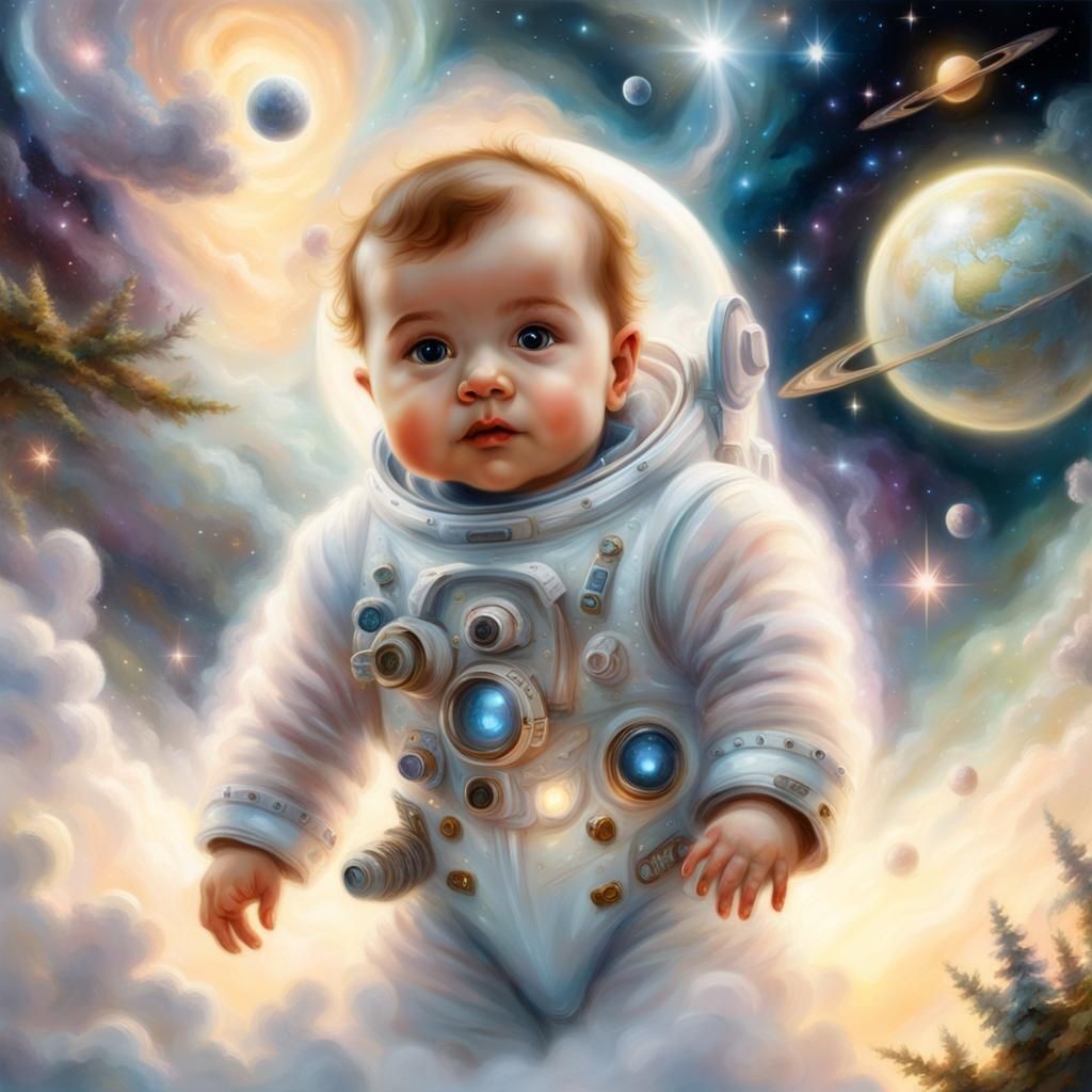 Baby Astronaut in Ethereal Fantasy Setting