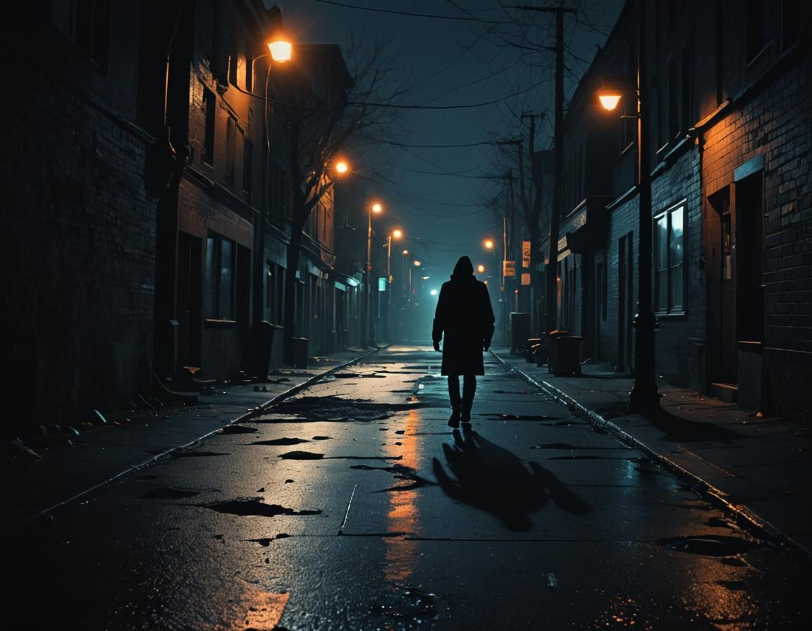 Ominous Figure Walks Footpath in Dark Cinematic Art