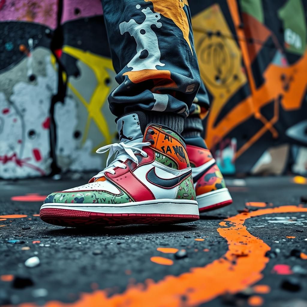 Vibrant Jordan Sneakers in Urban Street Art Style
