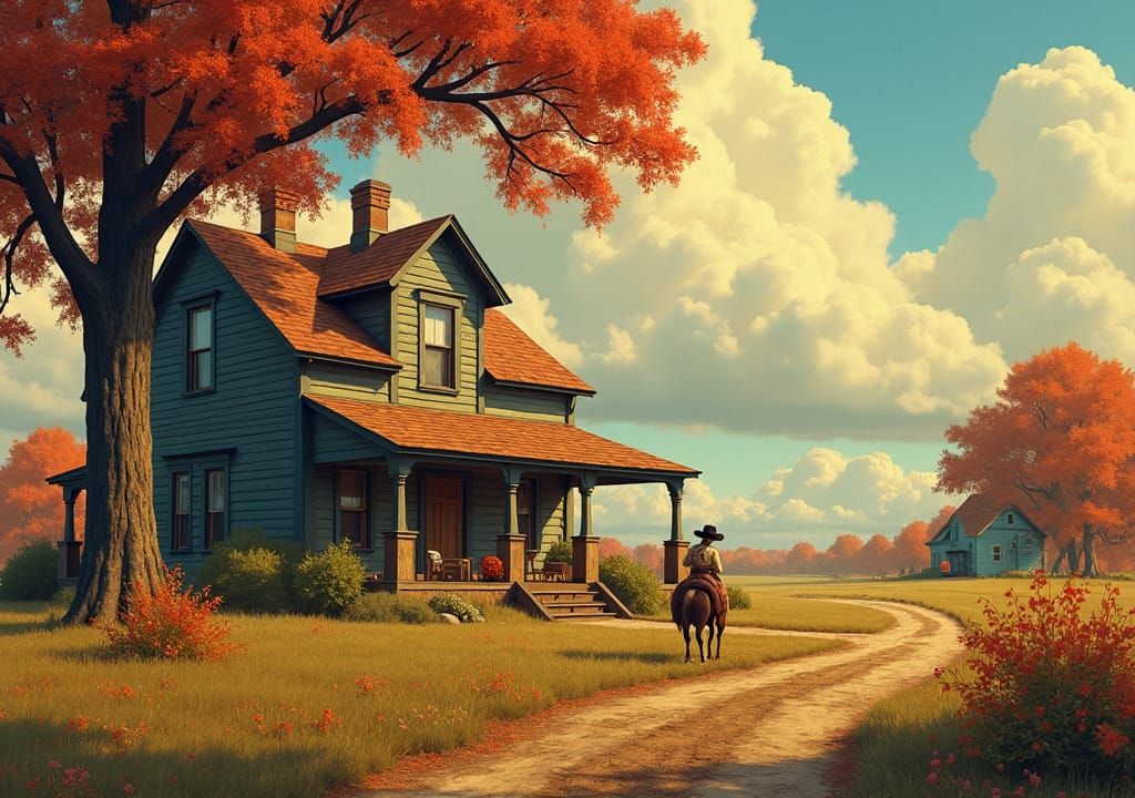 Nostalgic Americana Scene as Rockwell-Inspired Matte Paintin...