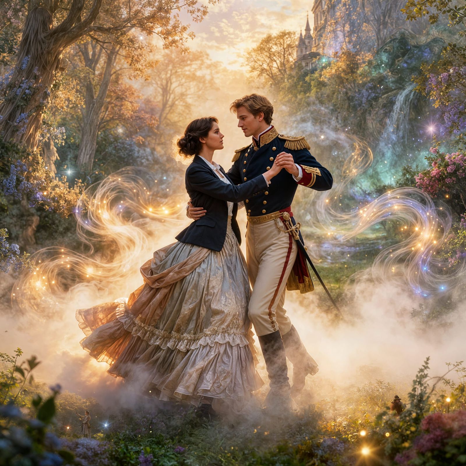 Regency Era Dance: Businesswoman and Prince in Ethereal Mist