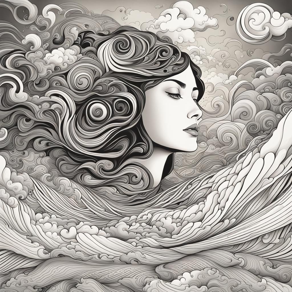 Woman Drifting Under Intoxicating Sky: Abstract Fractal Art