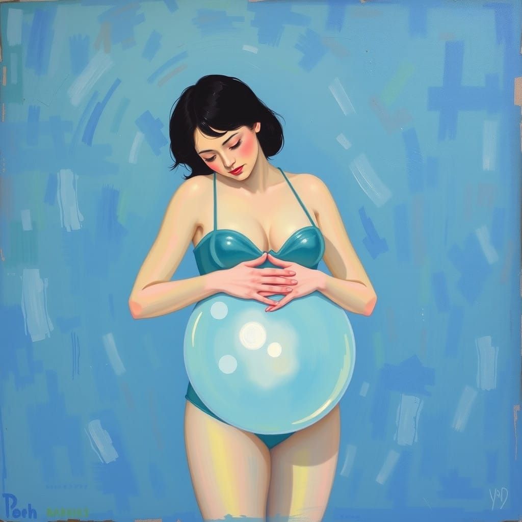 Surreal Glass Belly in Suminagashi Impressionism Style