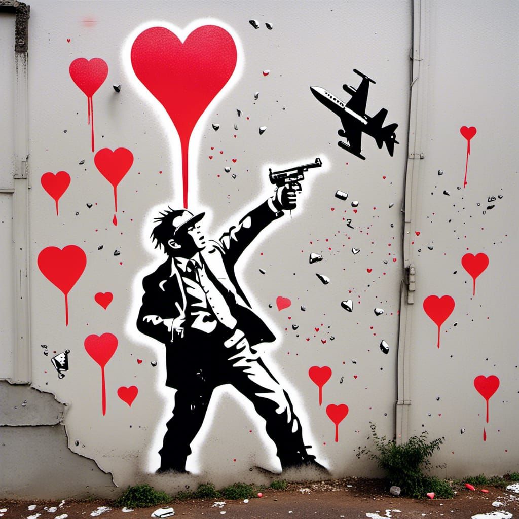 Banksy Style War Zone with Falling Ace of Spades
