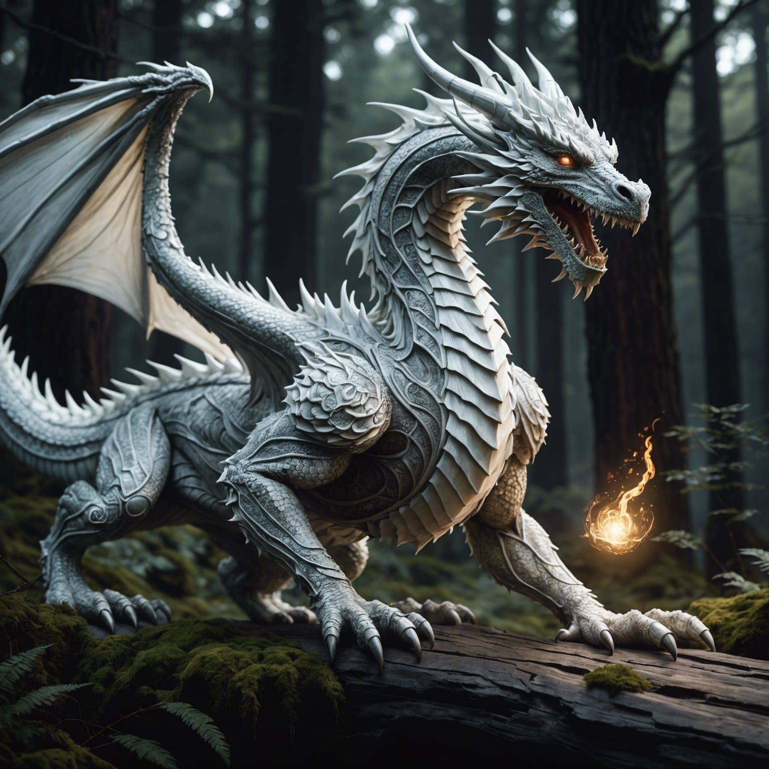 Alluring White Dragon in Contemporary Realism Style