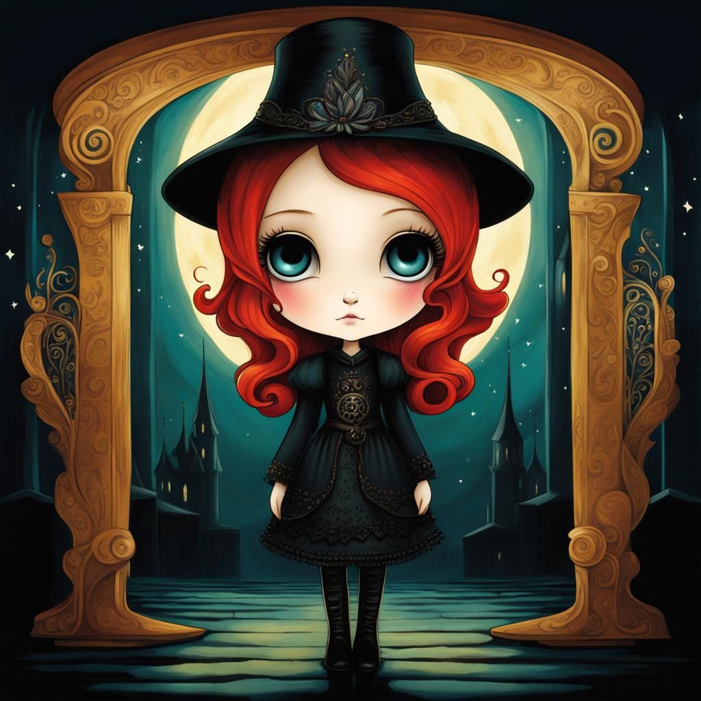 Chibi Goth Punk Girl in Gothic Castle