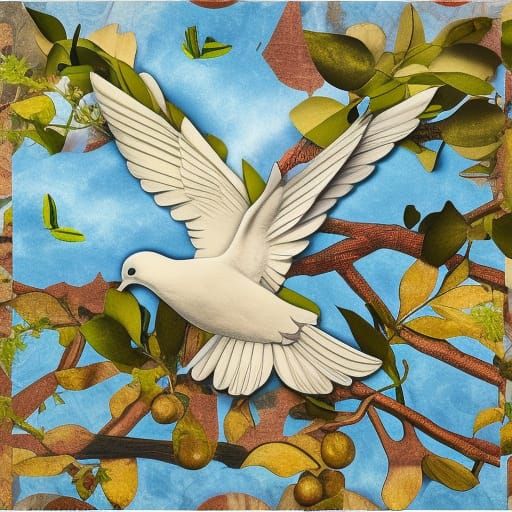 Dreamlike Dove with Olive Branch Collage