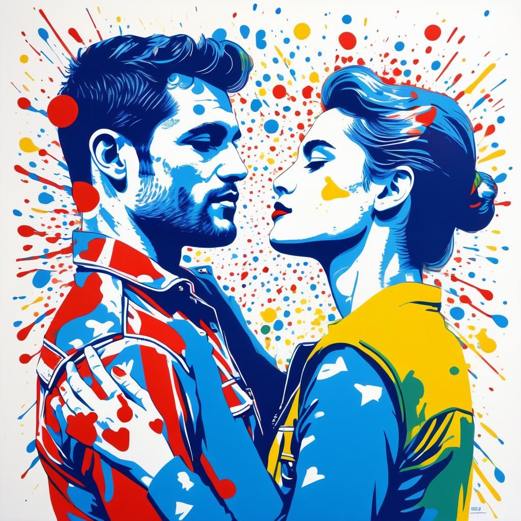 Masculine Lovers in Pop Art Style Screen Print