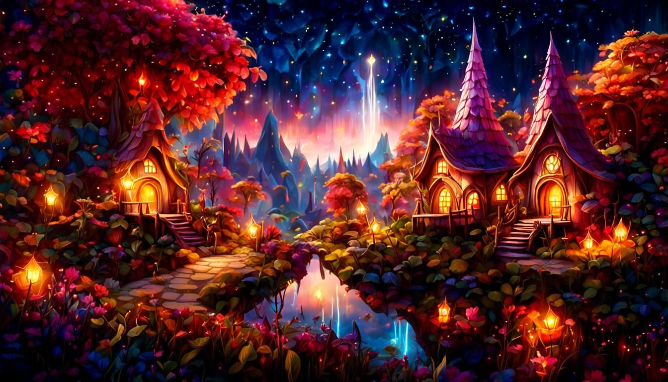 Ethereal Fairy Village in a Warm Fantasy