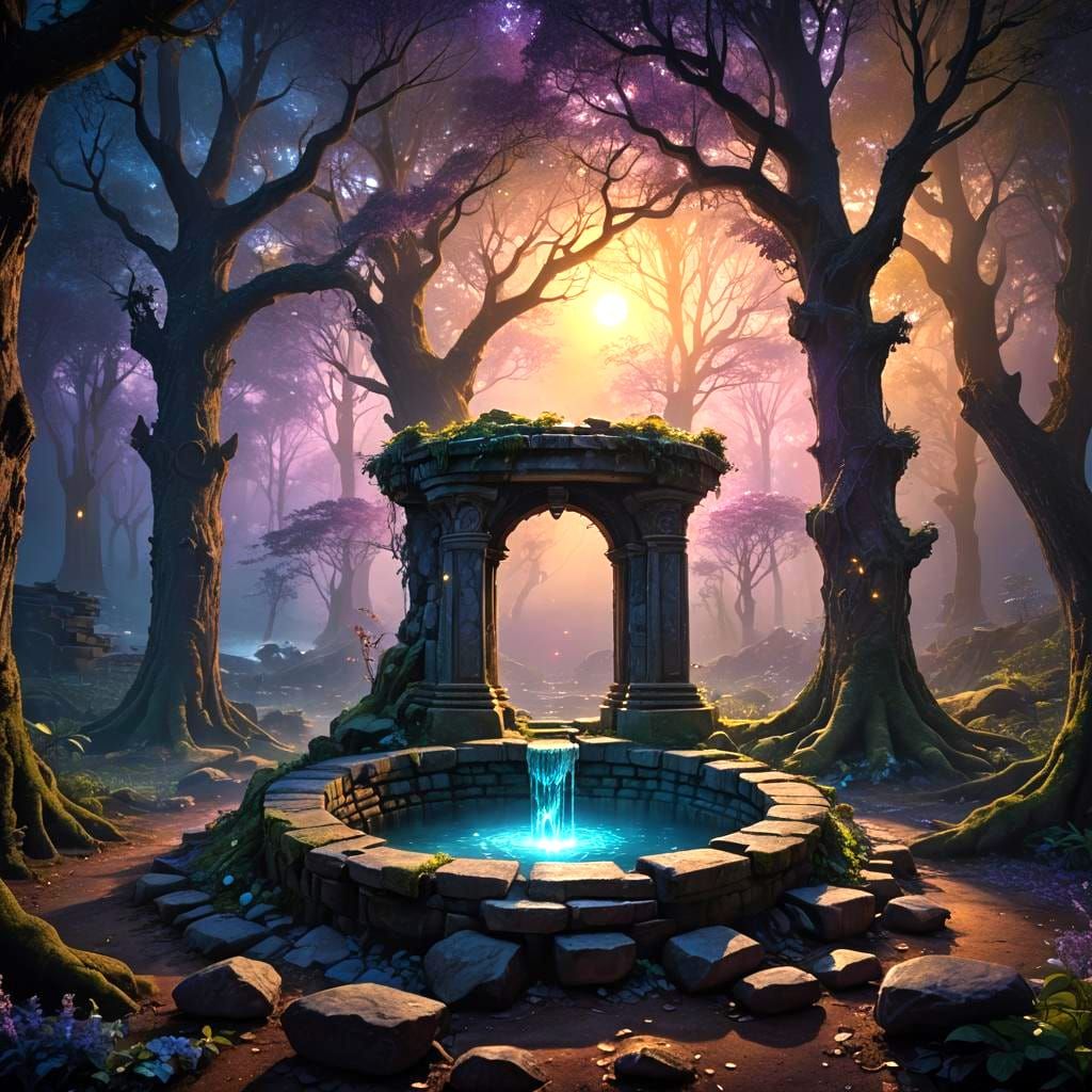 Mystical Wishing Well with Glimmering Crystals