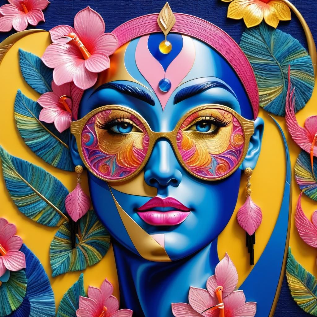 Flamingos Painting in Van Gogh Style with Star Flowers