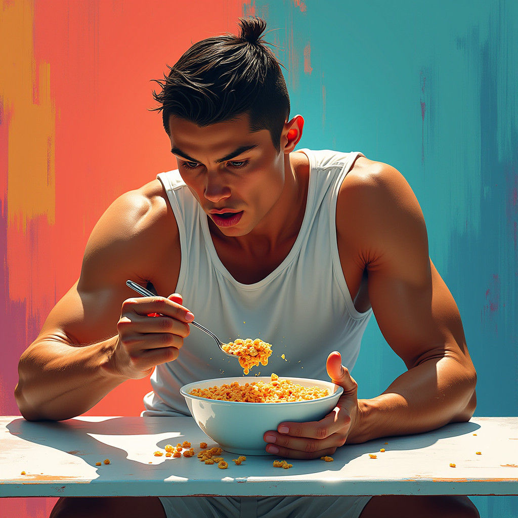 Cristiano Ronaldo's Cereal Devotion: Hyperrealistic Art
