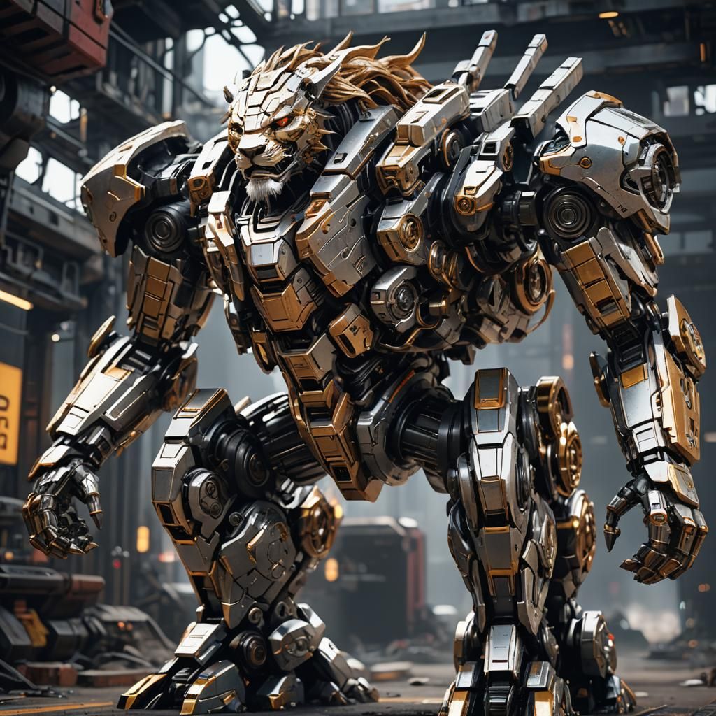 Futuristic Mecha Lion in Sci-Fi Style