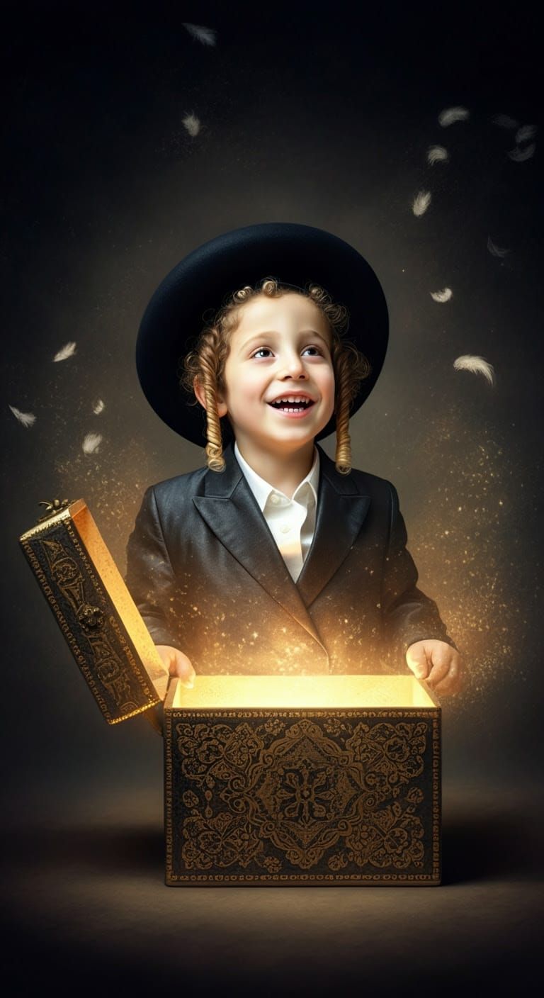 Innocent Boy in Ethereal Box with Radiant Glow