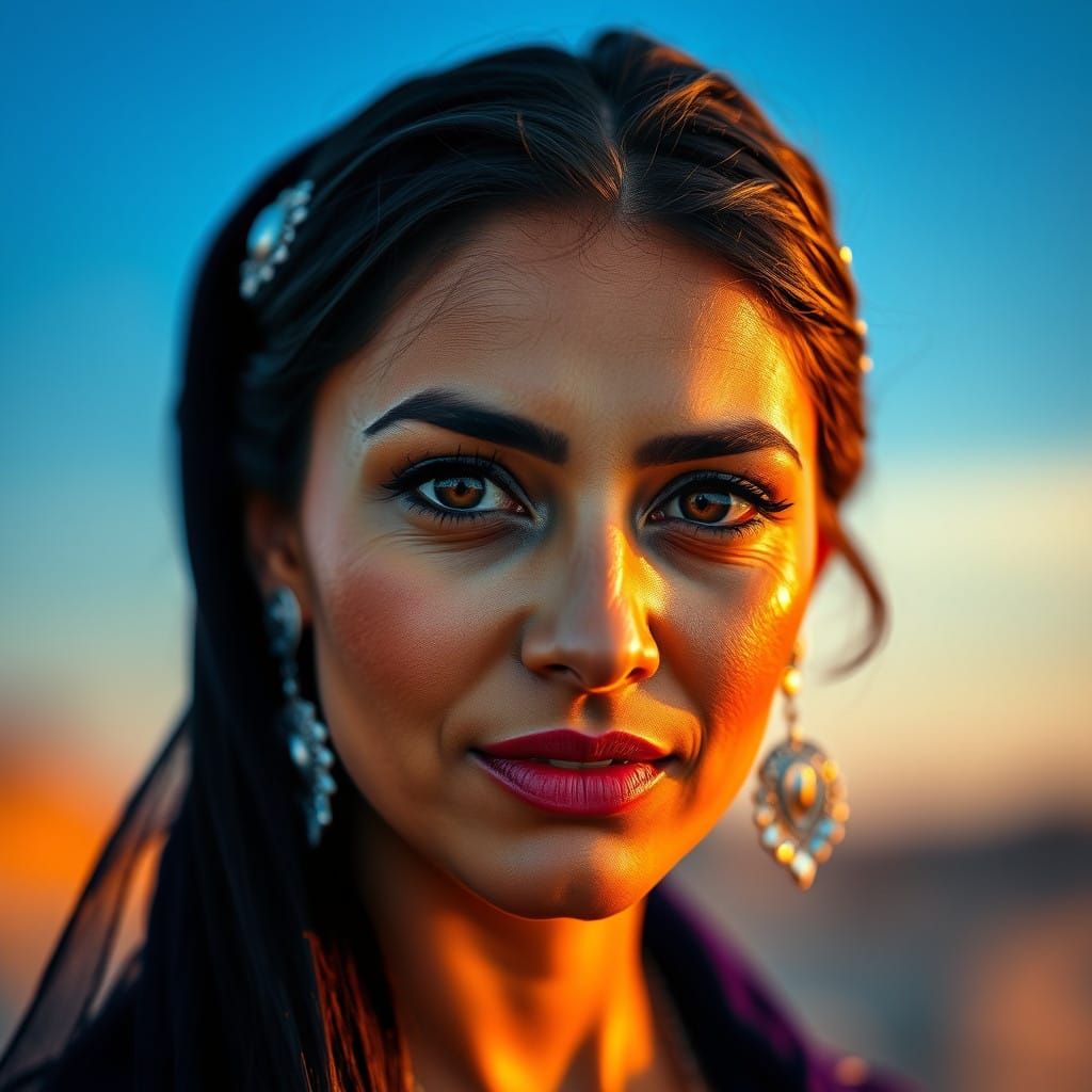 Arab Woman in Warm Blue Evening Light