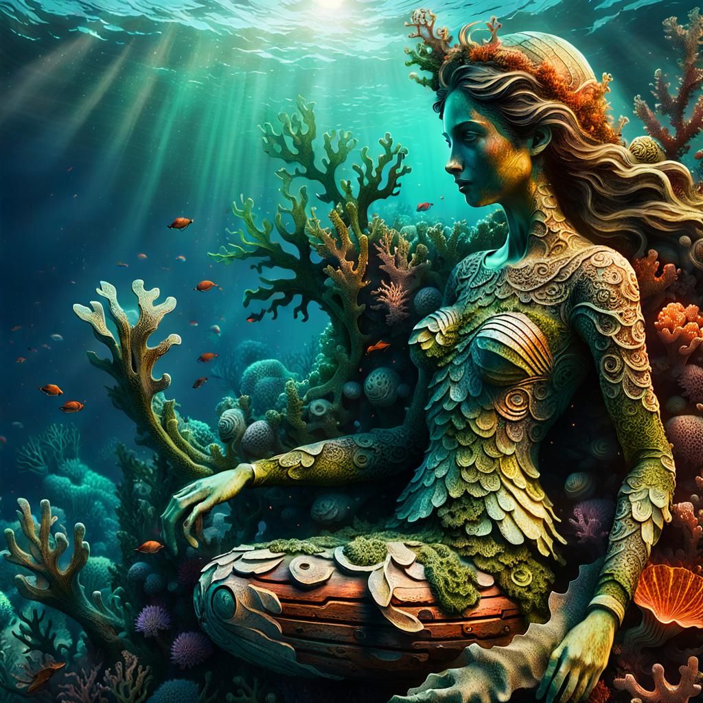 Sunken Galleon Mermaid Figure in Digital 3D Art