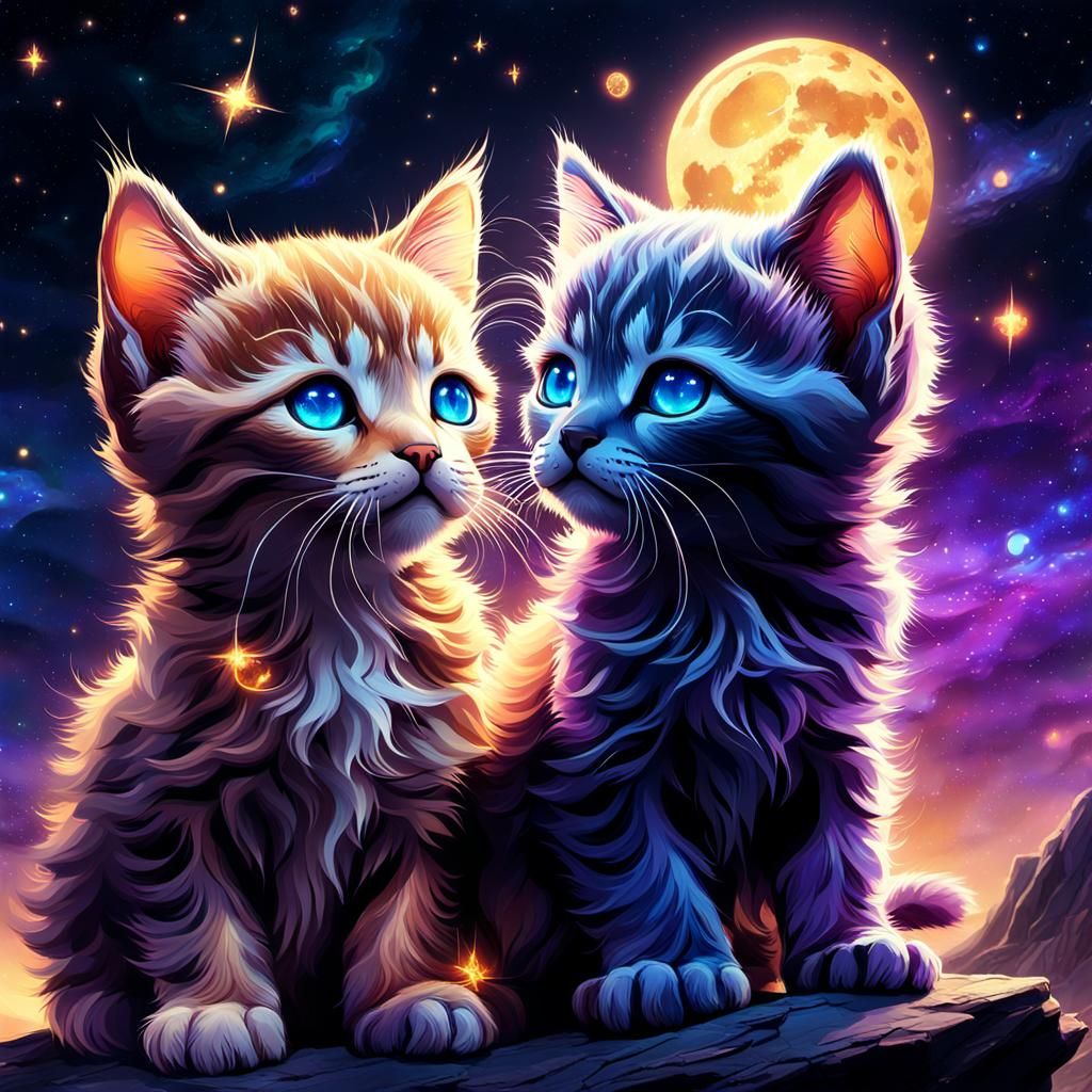 Celestial Kittens Play in Mystical Realm