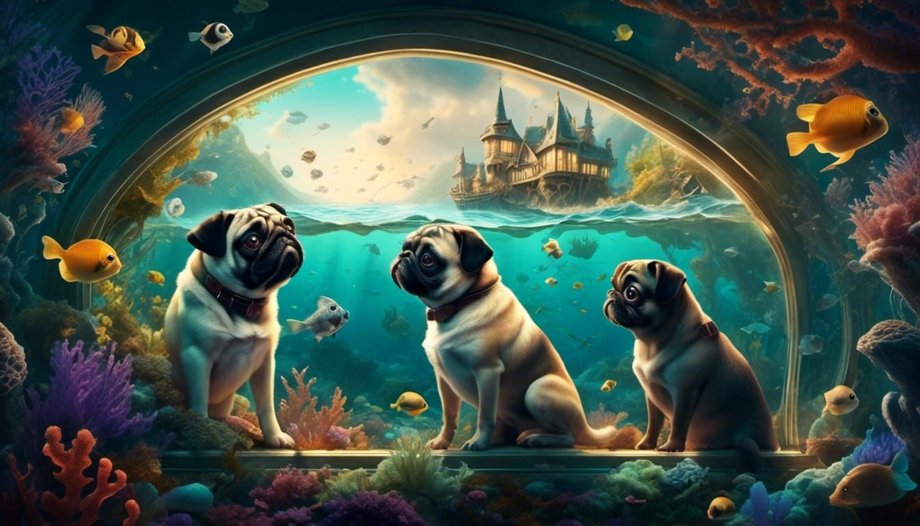 Pugs in Undersea Home, Cartoon Style