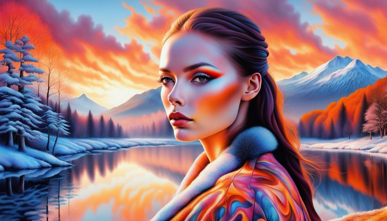 Surreal Woman's Face Melts into Vibrant Pattern