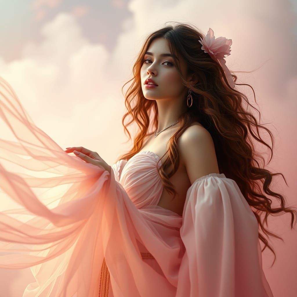 Enigmatic Dream Goddess in Ethereal Attire