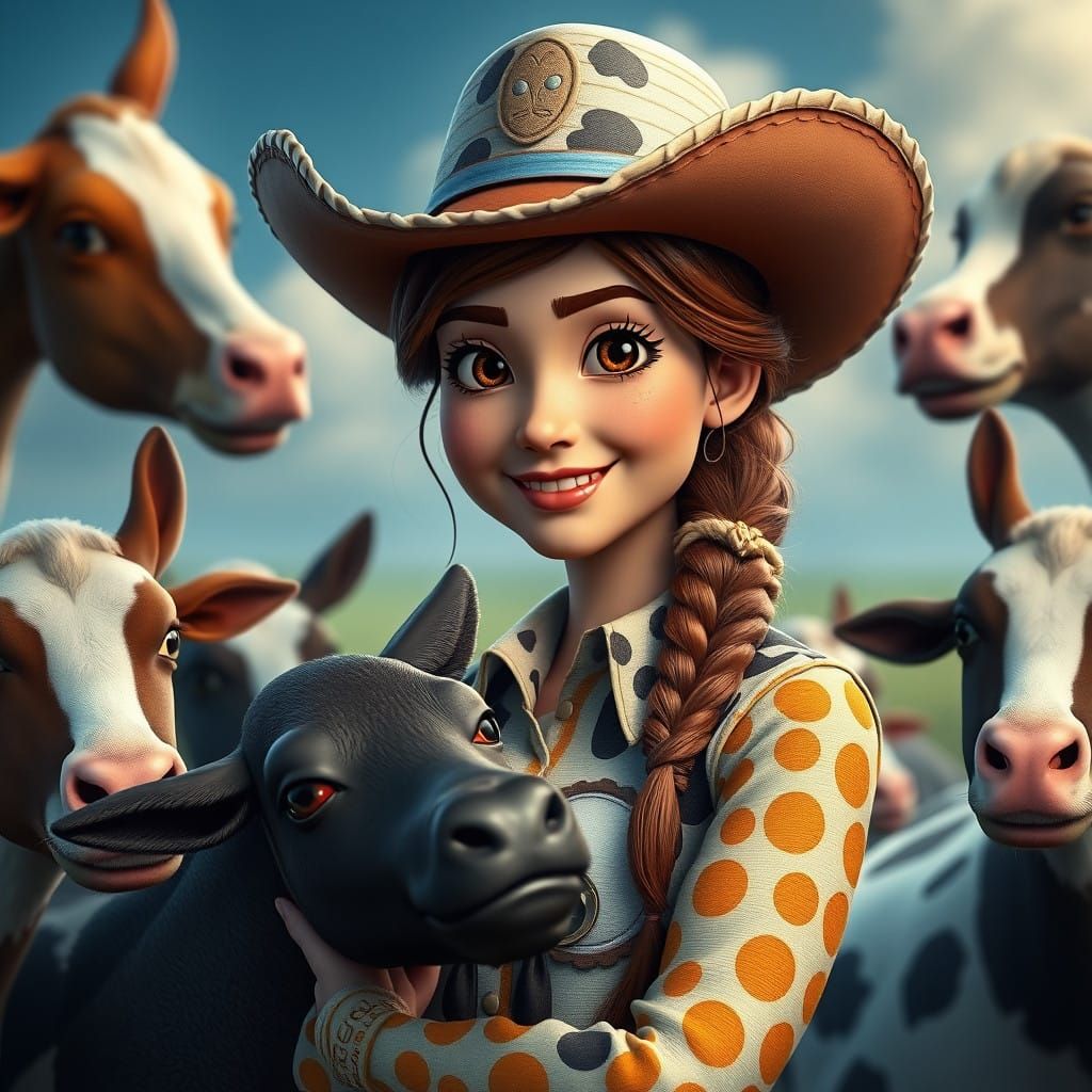 Cowgirl in a Vibrant Farm Fantasy with Realistic Jessie
