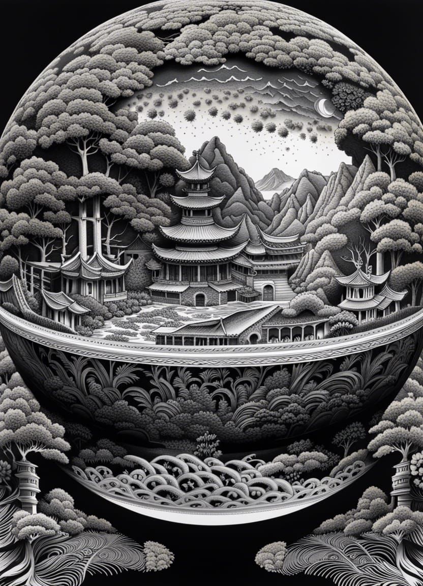 Detailed Universe Landscape in Orb: Ukiyo-e Style