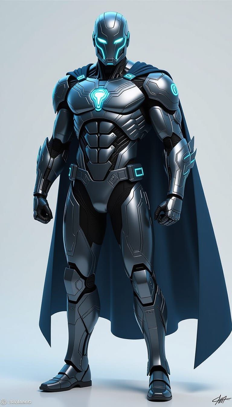 Futuristic Cyborg Superhero with Alien Tech, in Cyberpunk St...