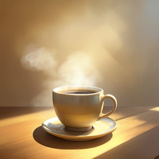 Steaming Coffee Cup in Golden Hour Sunlight