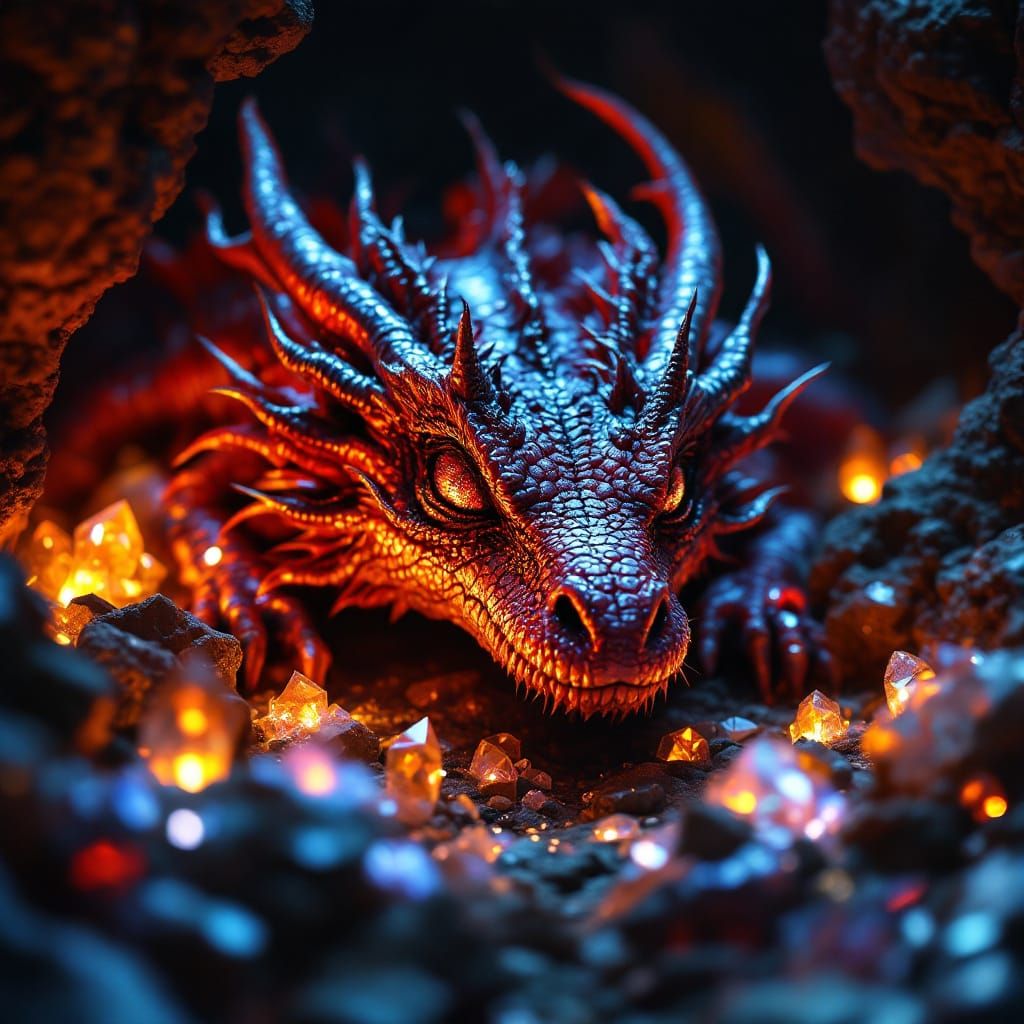 Ultrarealistic Dragon in Crystal Cave